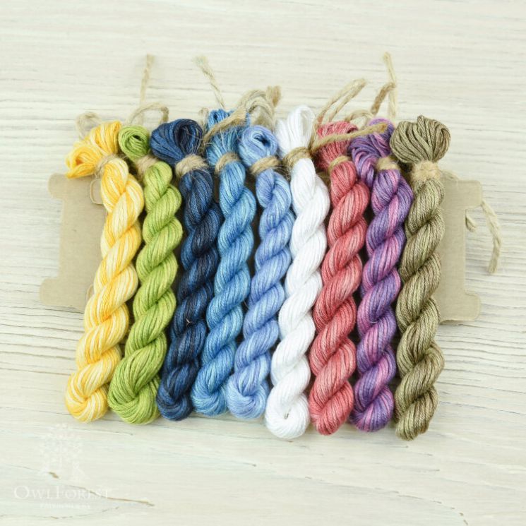 НМул-Л-2322 Набор ниток OwlForest для схемы «Ласточки» (ПНК) 28, 32, 36 каунт в 2 нити, 40 каунт в 1 нить