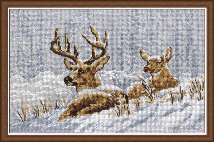 Набор для вышивания крестом ОВЕН "Олени на привале" 467
