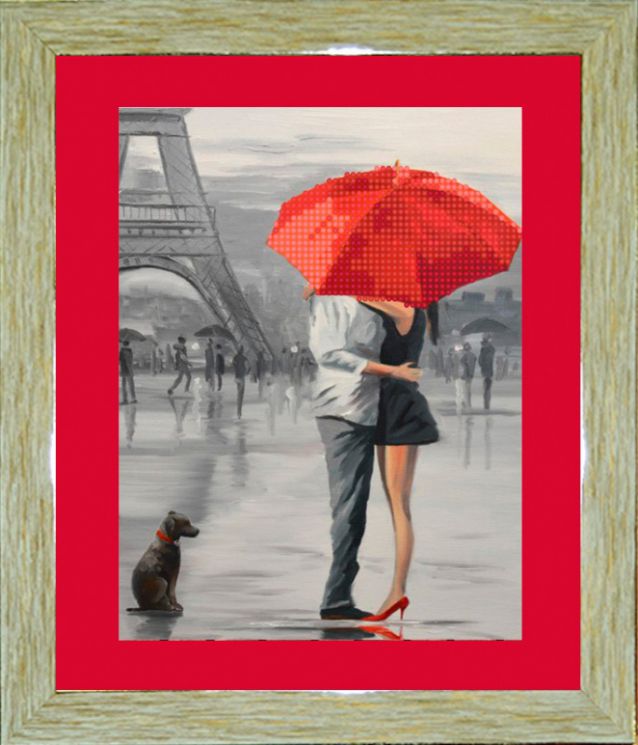 БСА4/рп-008 Алмазная мозаика ТМ Наследие с рамкой и паспарту "Влюблённые под зонтом"