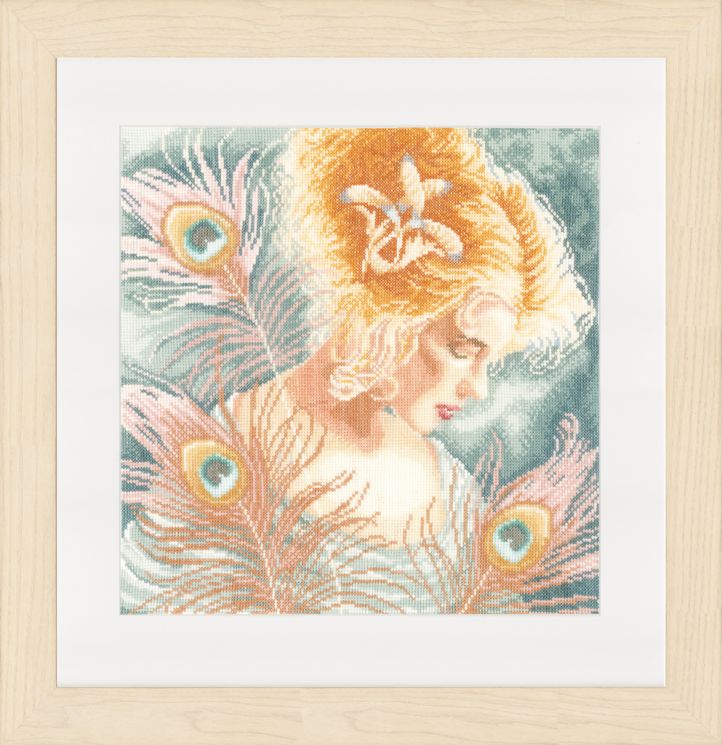 PN-0148264 Набор для вышивания LANARTE "Young woman with peacock feathers"