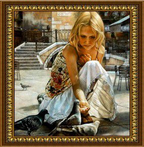 Алмазная мозаика DIY "Девушка и голуби" S-120