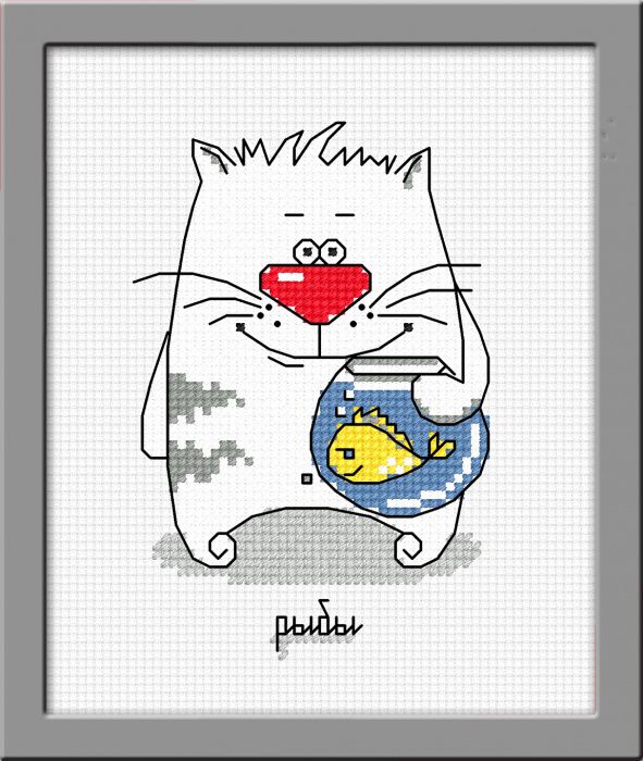 Набор для вышивания крестом ОВЕН "Кошачий гороскоп. Рыбы" 838